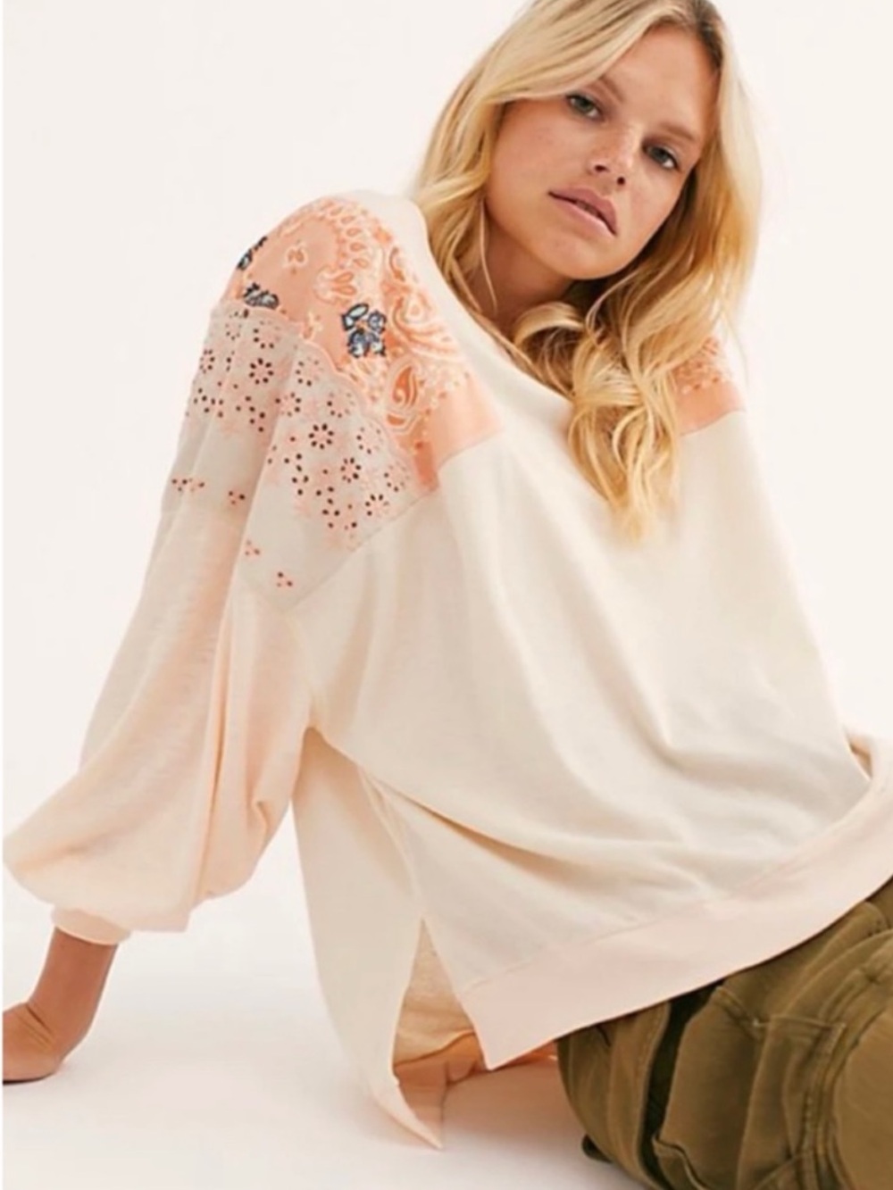 Free People Feelin it Patchwork Tee Long Sleeve Top Size XS